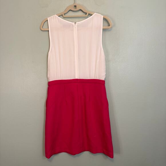 Ann Taylor Loft Mini Shift Dress 6 White Pink Two-Tone Keyhole Button Sleeveless - Picture 2 of 9
